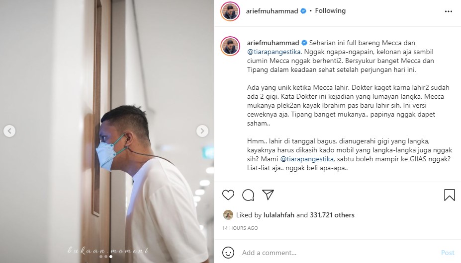 Bikin dokter heran, anak kedua Arief Muhammad lahir sudah ada dua gigi