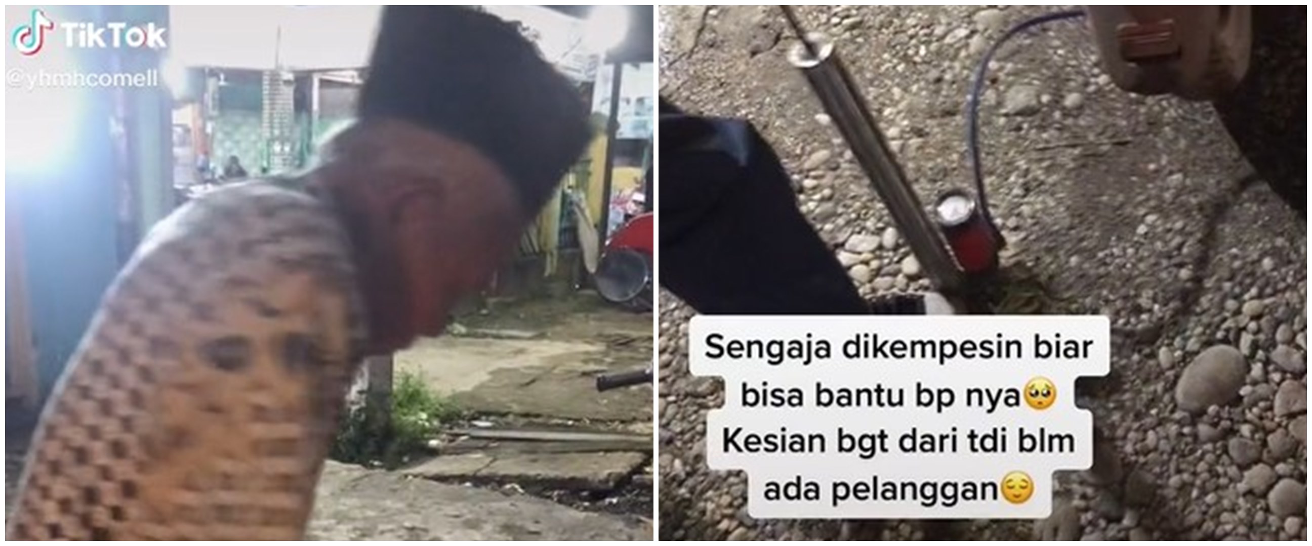 Demi melarisi kakek tukang pompa, pemotor ini rela kempeskan ban