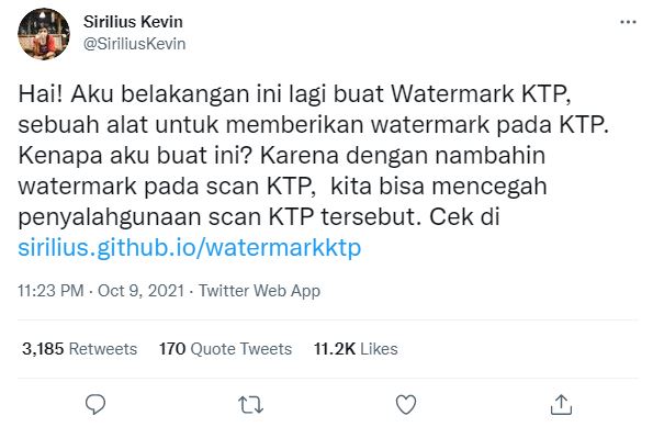 Sirilius Kevin, sosok 14 tahun di balik pencetus Watermark KTP