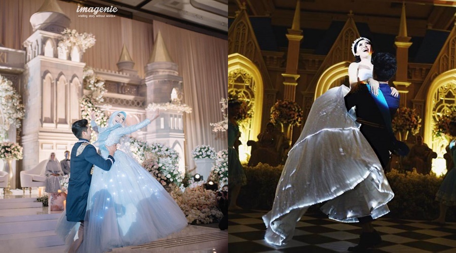 Pakai gaun menyala, 5 adu gaya pernikahan Ria Ricis dan Rachel Vennya