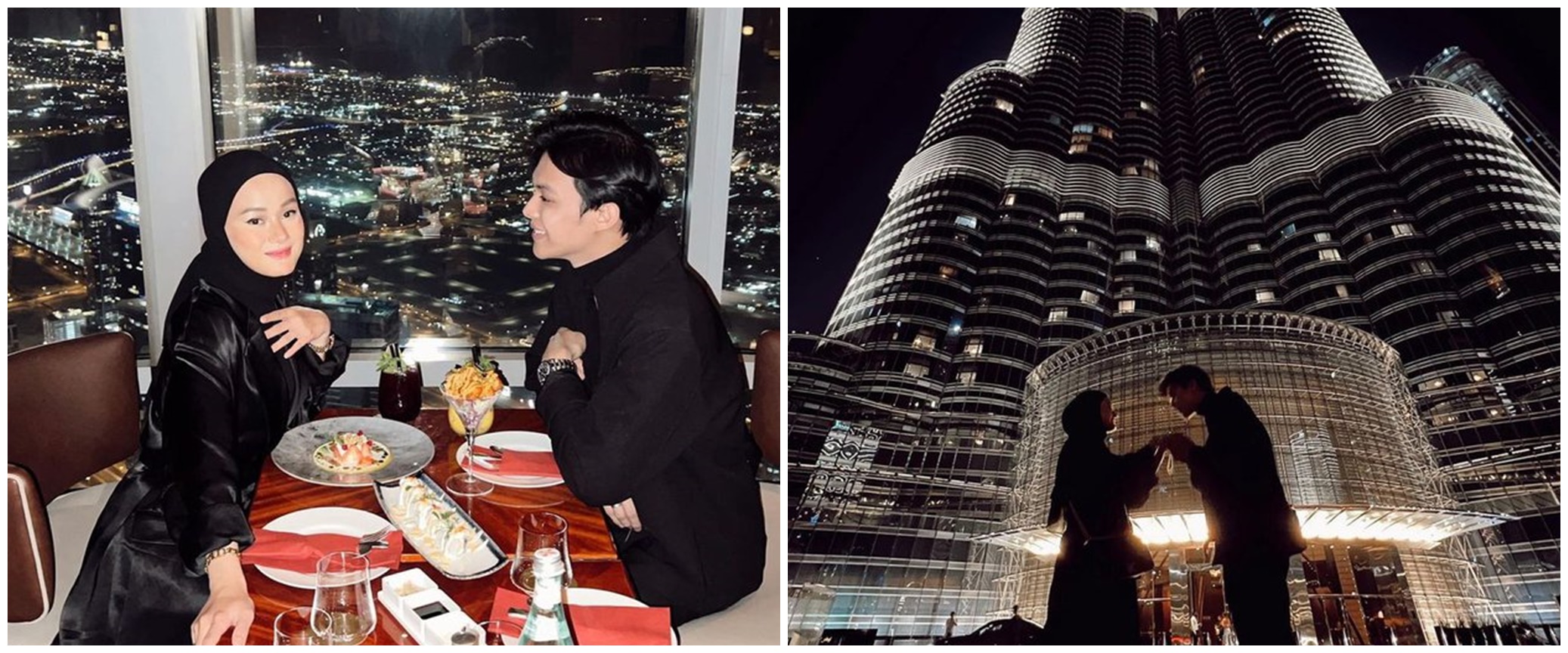 7 Potret dinner romantis Dinda Hauw dan Rey Mbayang di Burj Khalifa