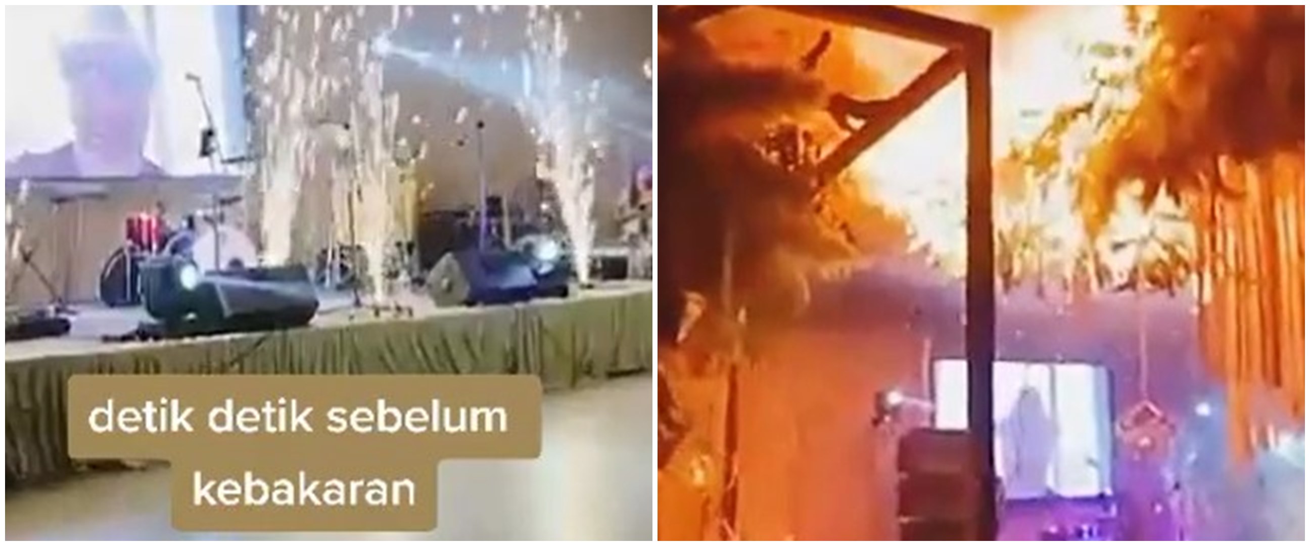 Momen pernikahan dimeriahkan pakai kembang api berujung kebakaran