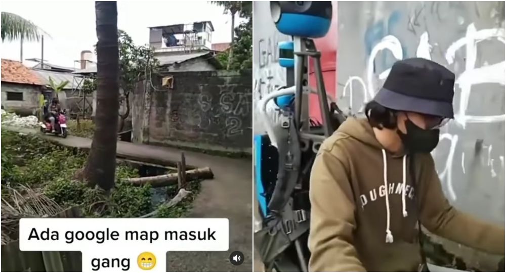 Momen kocak pekerja Google Street masuk gang sempit, nggak bisa belok