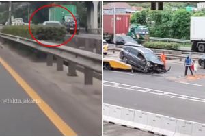 Disopiri lansia, sedan Mercy tabrak dua mobil karena lawan arus di tol