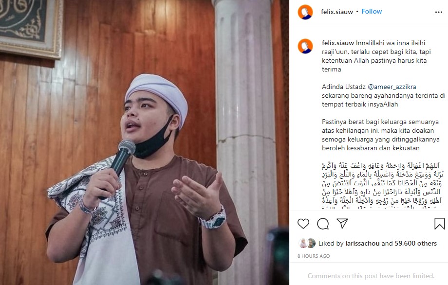 Ucapan duka 9 seleb atas meninggalnya Ameer Azzikra adik Alvin Faiz