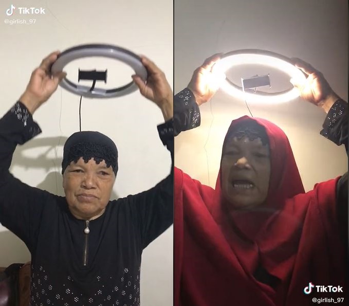 Aksi nenek-nenek ikutan tren Ring Light yang viral, hasilnya kocak