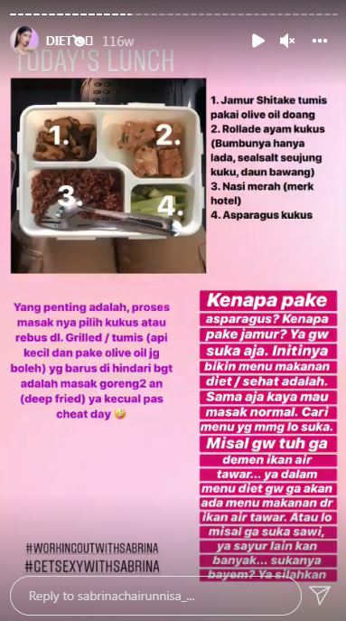 15 Menu diet ala Sabrina Chairunnisa, ampuh jaga berat badan ideal