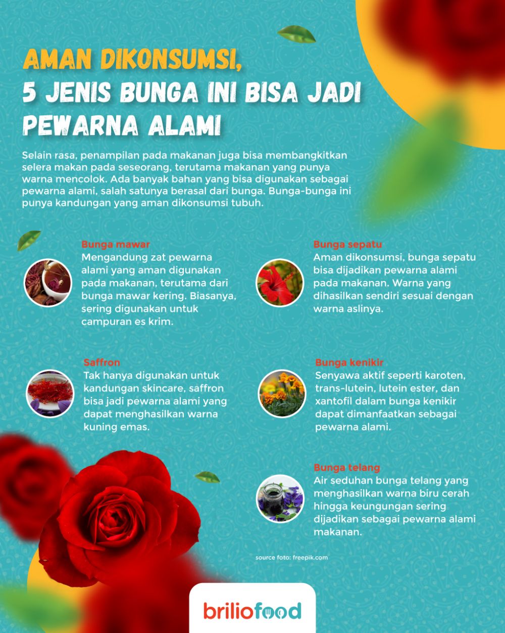 Aman dikonsumsi, 8 jenis bunga ini bisa jadi pewarna alami makanan