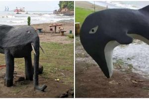 21 Penampakan patung ini bentuknya bikin bingung, absurd pol