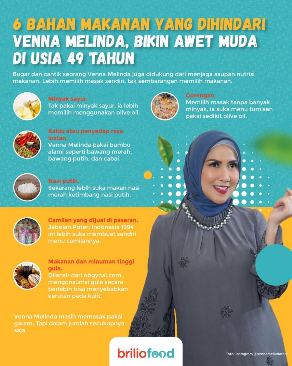 7 Bahan makanan dihindari Venna Melinda, awet muda di usia 49 tahun