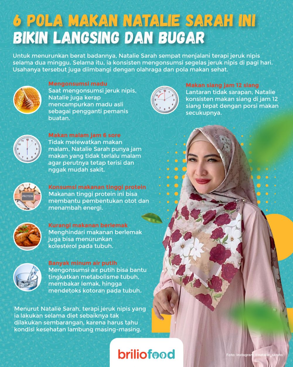 9 Pola makan Natalie Sarah saat diet, bikin tubuh langsing dan segar