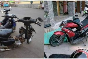 13 Potret lucu sepeda motor di parkiran, bentuknya ada-ada aja