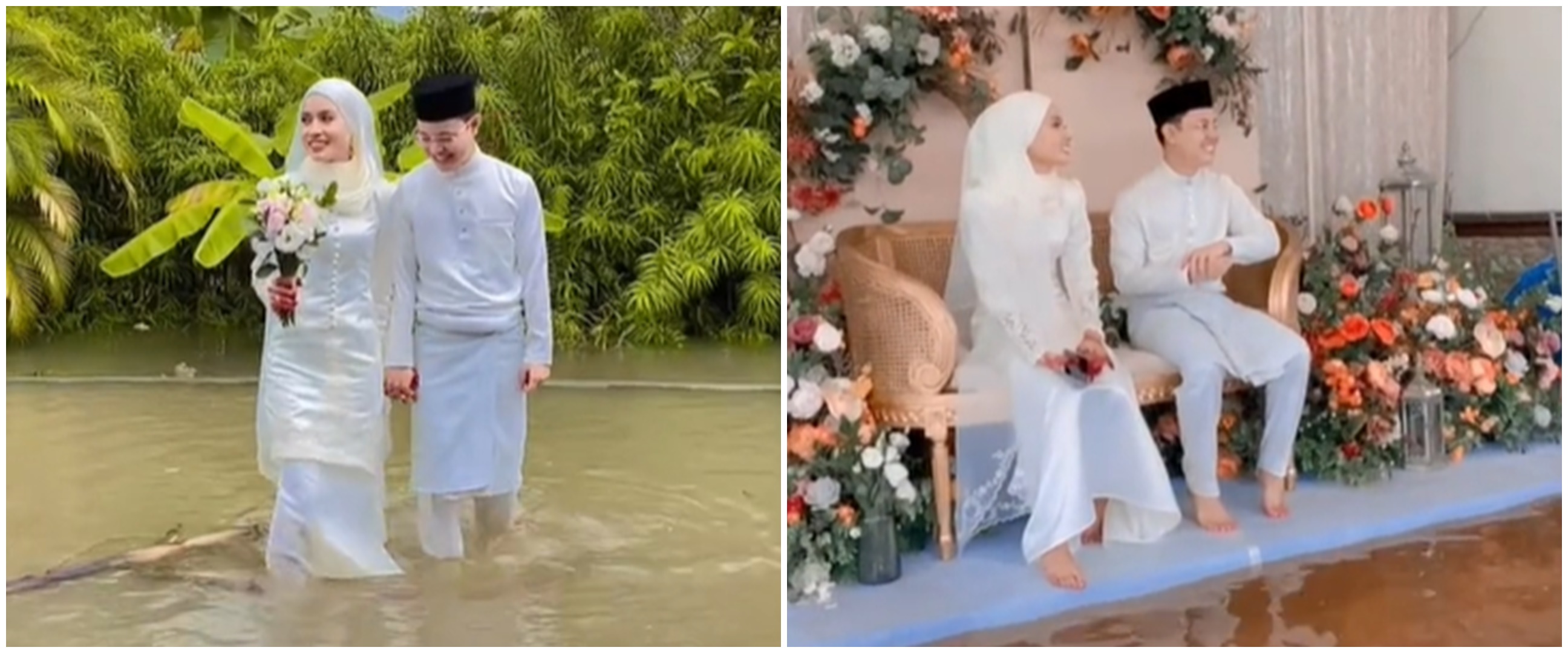 Viral perjuangan sejoli menikah di tengah banjir, bahagia kala bencana