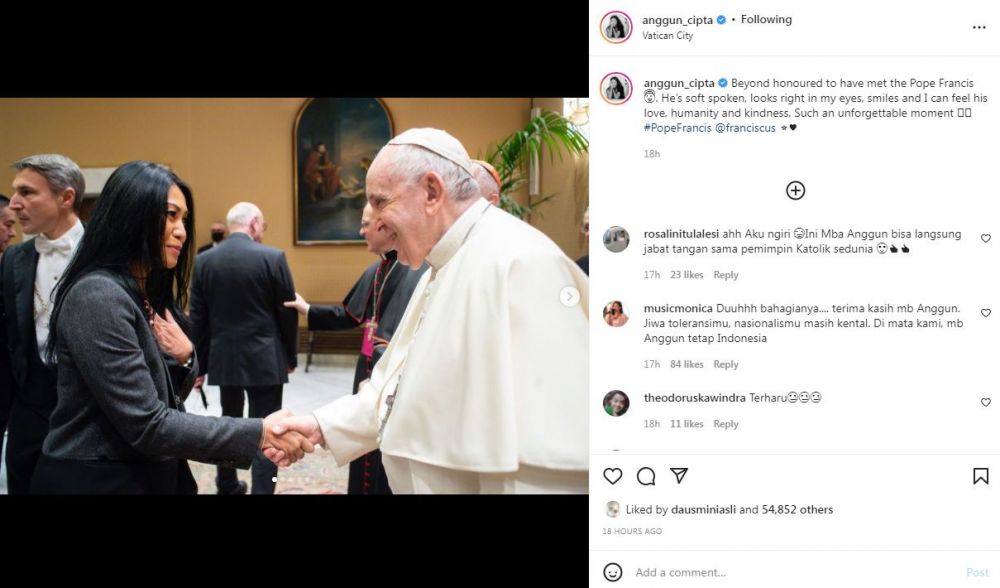 Anggun bangga ketemu Paus Fransiskus di Vatikan, momen tak terlupakan