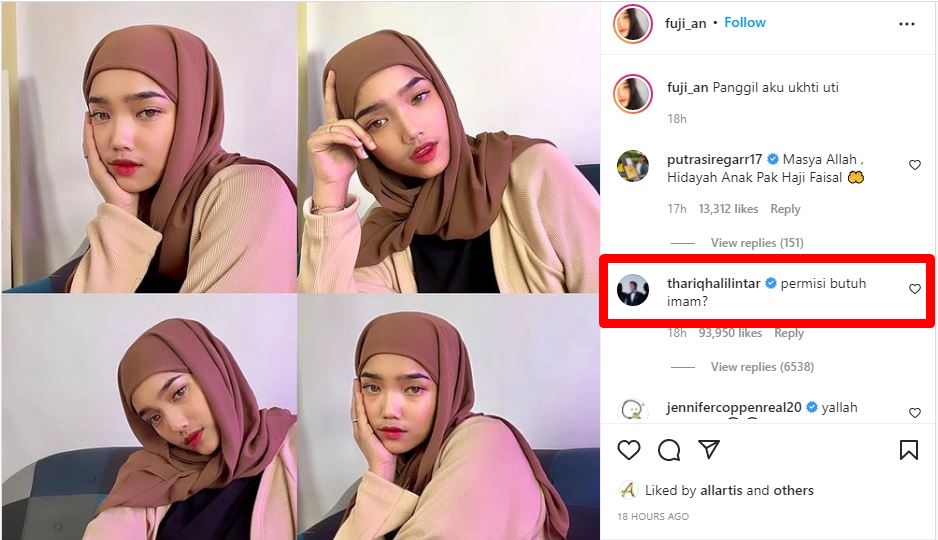 Fuji unggah foto pakai hijab, komentar Thariq Halilintar tuai atensi
