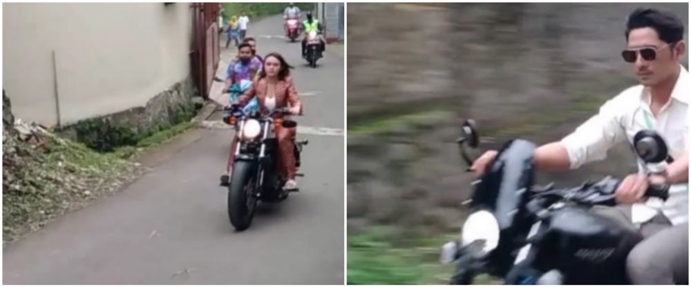 5 Adu gaya Amanda Manopo & Arya Saloka saat naik moge, outfitnya mirip