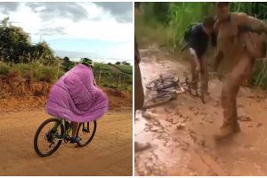 11 Momen kocak orang saat gowes, ada yang sambil selimutan