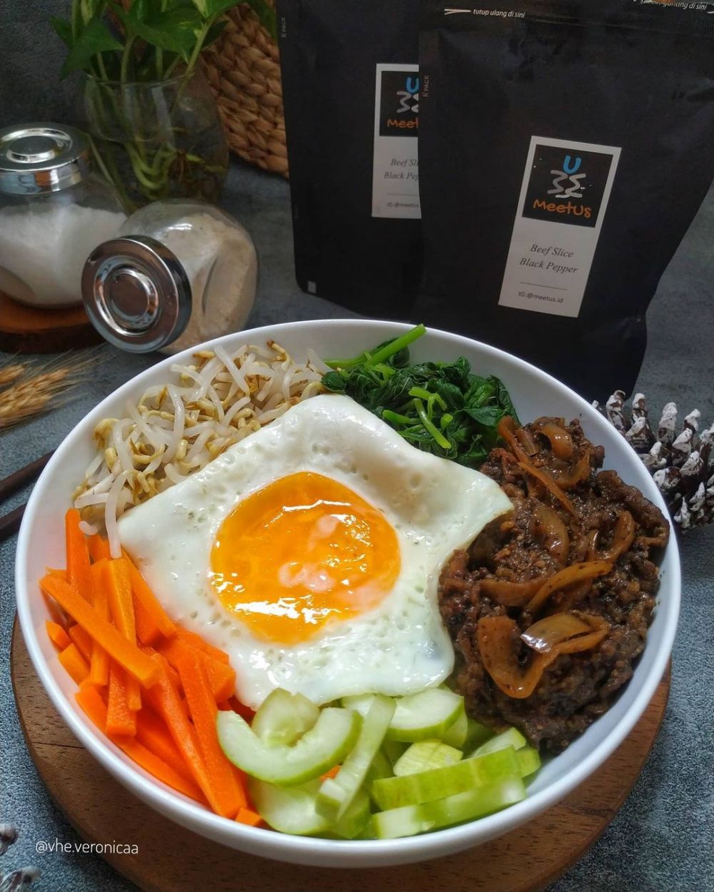 Resep bibimbap beef black pepper ala rumahan, enak dan antigagal