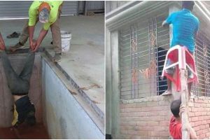 11 Potret lucu susahnya jadi kuli bangunan, sampai jungkir balik