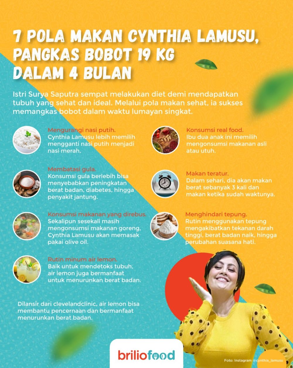 9 Pola makan Cynthia Lamusu, pangkas bobot 19 kg dalam 4 bulan