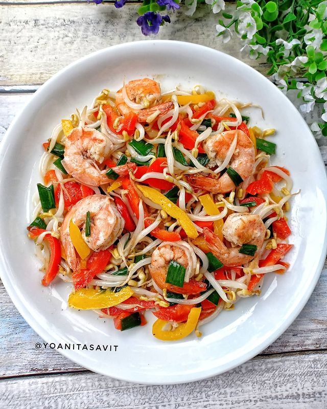 Resep tumis tauge paprika udang, enak dan menggugah selera