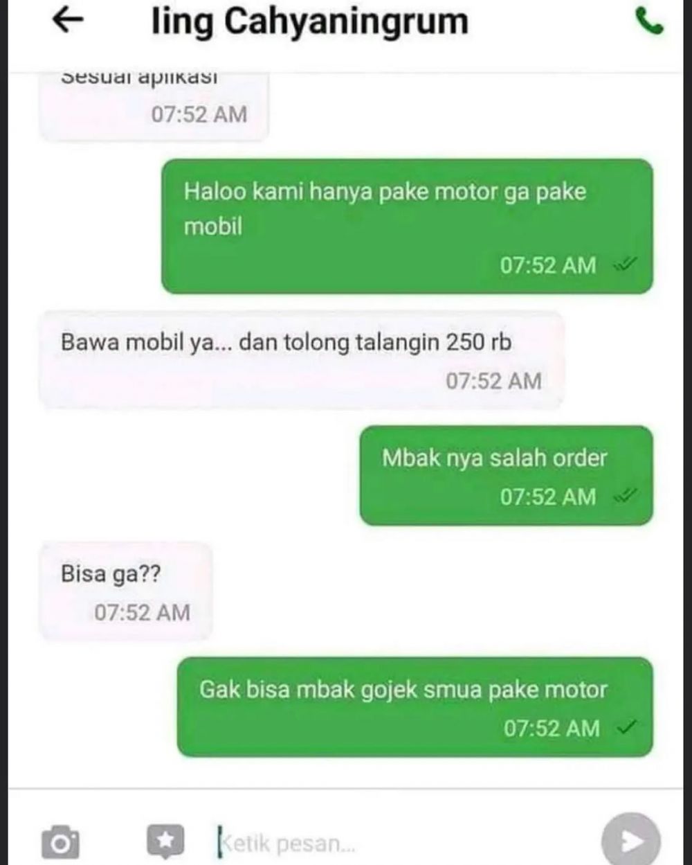 13 Chat lucu pelanggan ojek online minta tolong, endingnya bingungin
