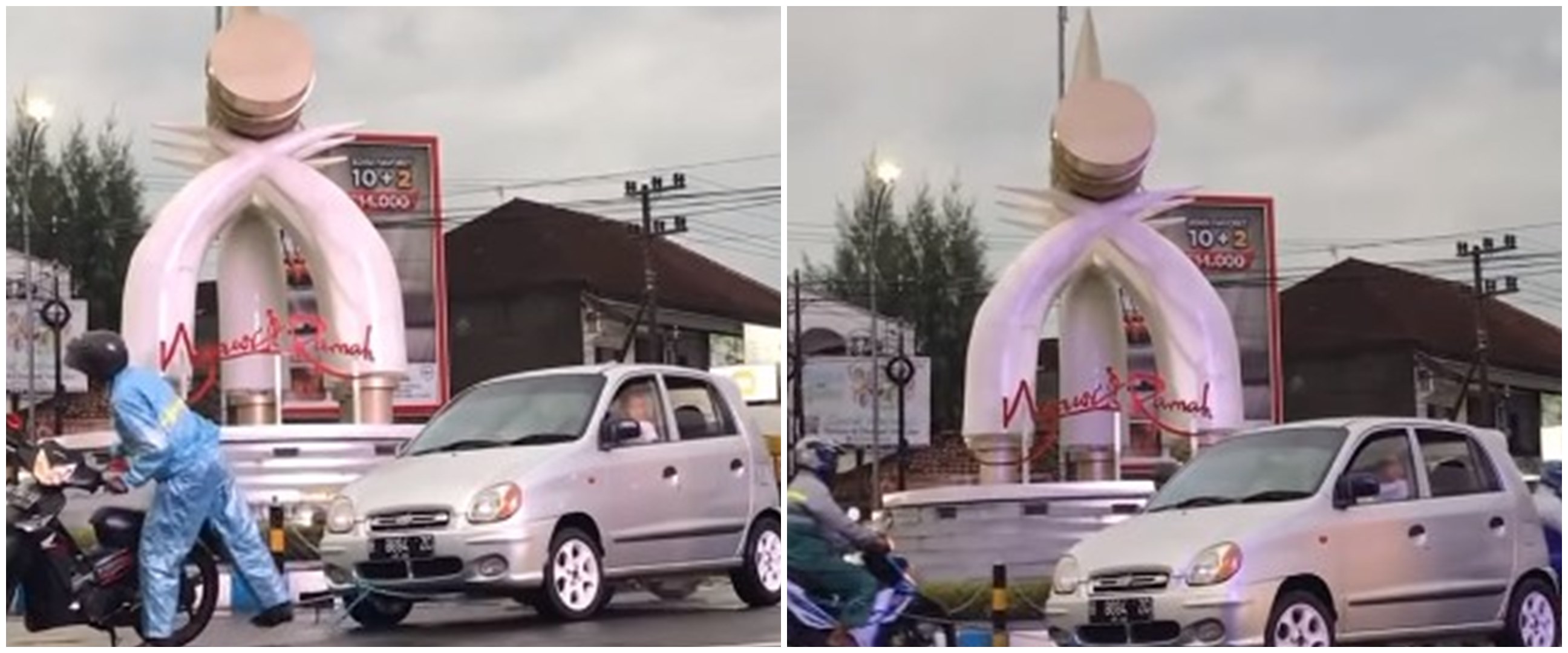 Jadi sorotan, aksi pemotor tarik mobil mogok di Ngawi ini viral