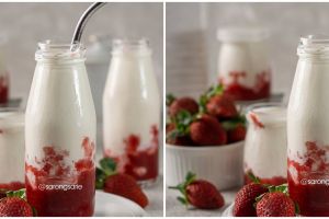 Resep Korean strawberry milk, cuma pakai 3 bahan