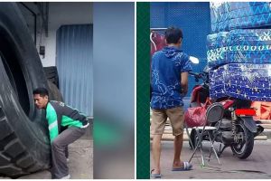 11 Cara driver ojek online bawa barang raksasa, ngilu lihatnya