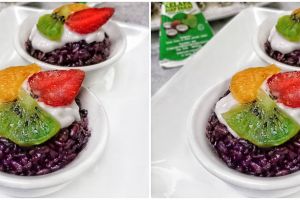 Resep ketan hitam kukus buah, gurih, creamy, dan menyegarkan