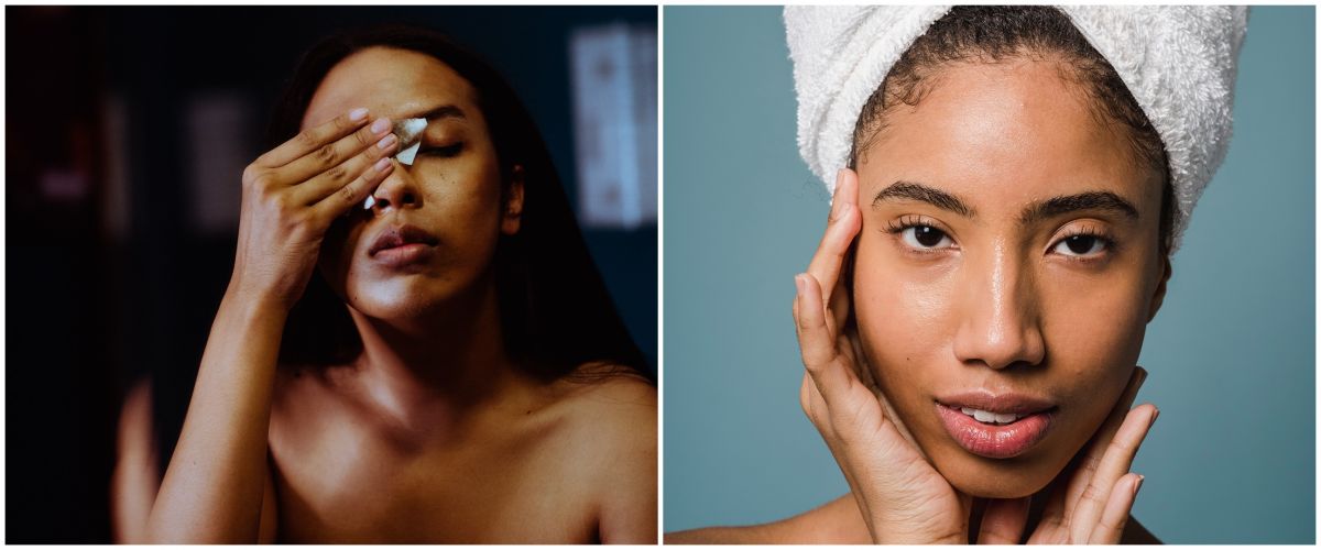 Kulit kombinasi wajah dengan berbagai jenis pori-pori dan tekstur