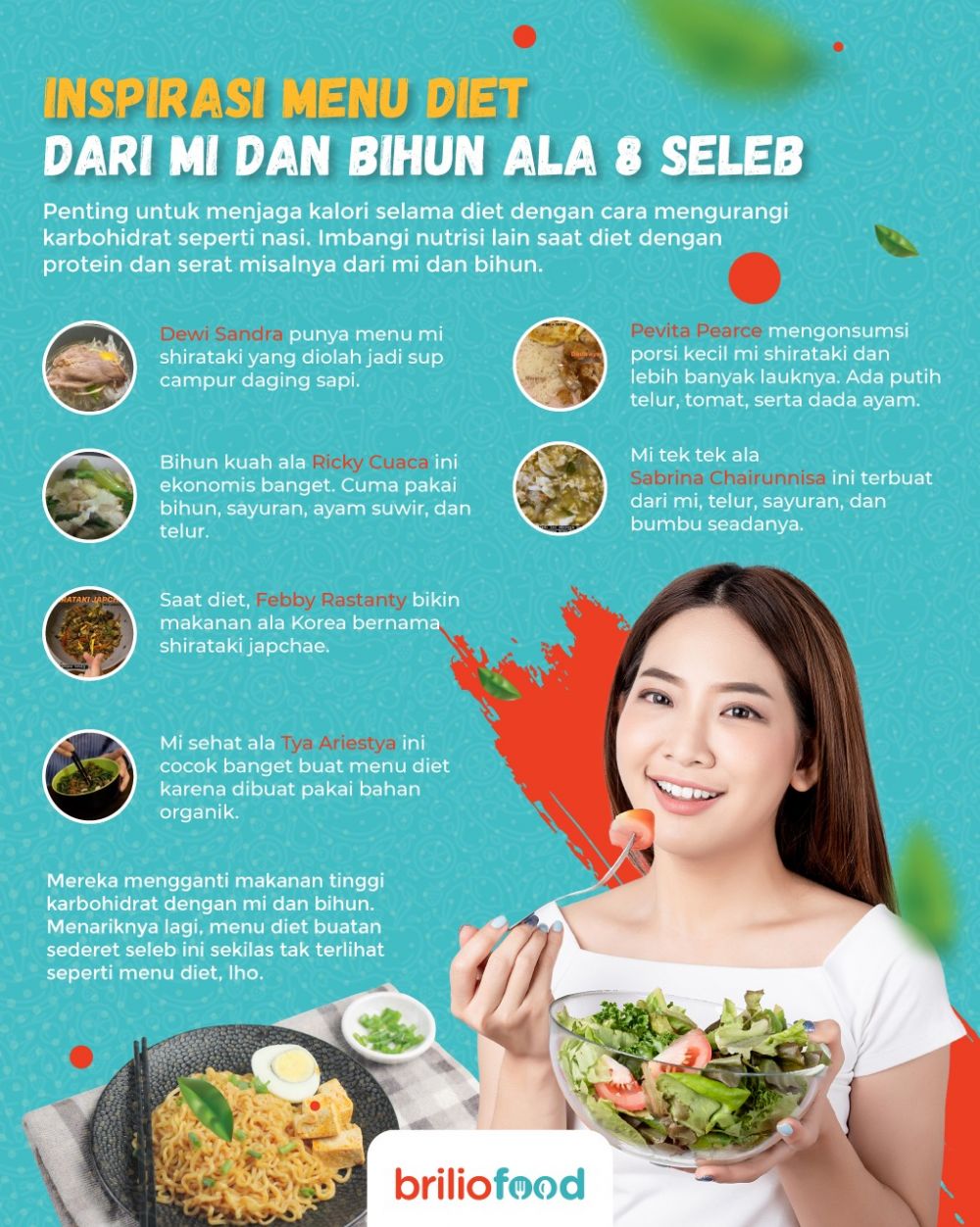 Inspirasi menu diet dari mi dan bihun ala 8 seleb, praktis dan simpel