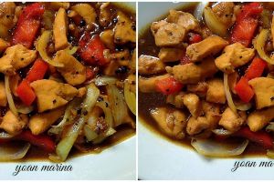 Resep ayam kuah lada hitam topping paprika, lezat buat makan siang