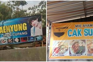 13 Spanduk warung kocak pakai nama idol K-Pop idenya ada-ada saja