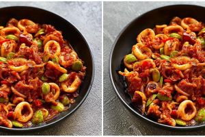 Resep sambal cumi pete, empuk, antiamis, dan pedasnya nendang