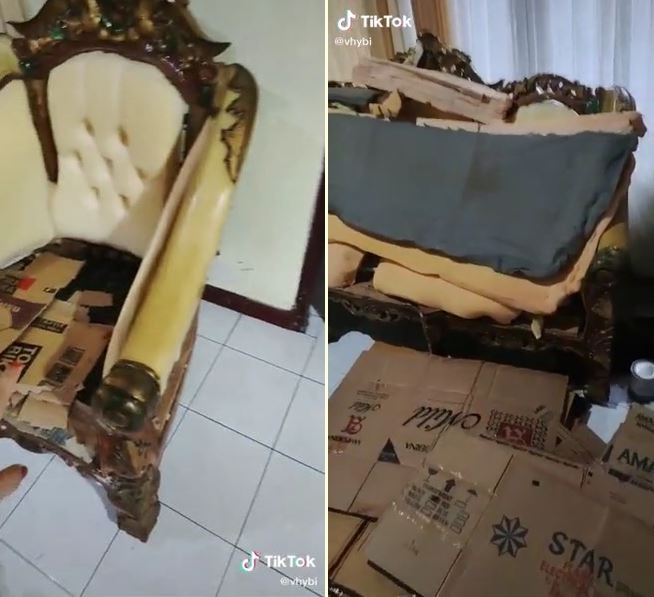 Viral ibu-ibu bongkar sofa keras harga Rp 11 juta, isinya bikin geram
