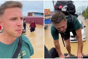 7 Aksi pria bule terobos banjir di Sangatta Kaltim, akamsi abis