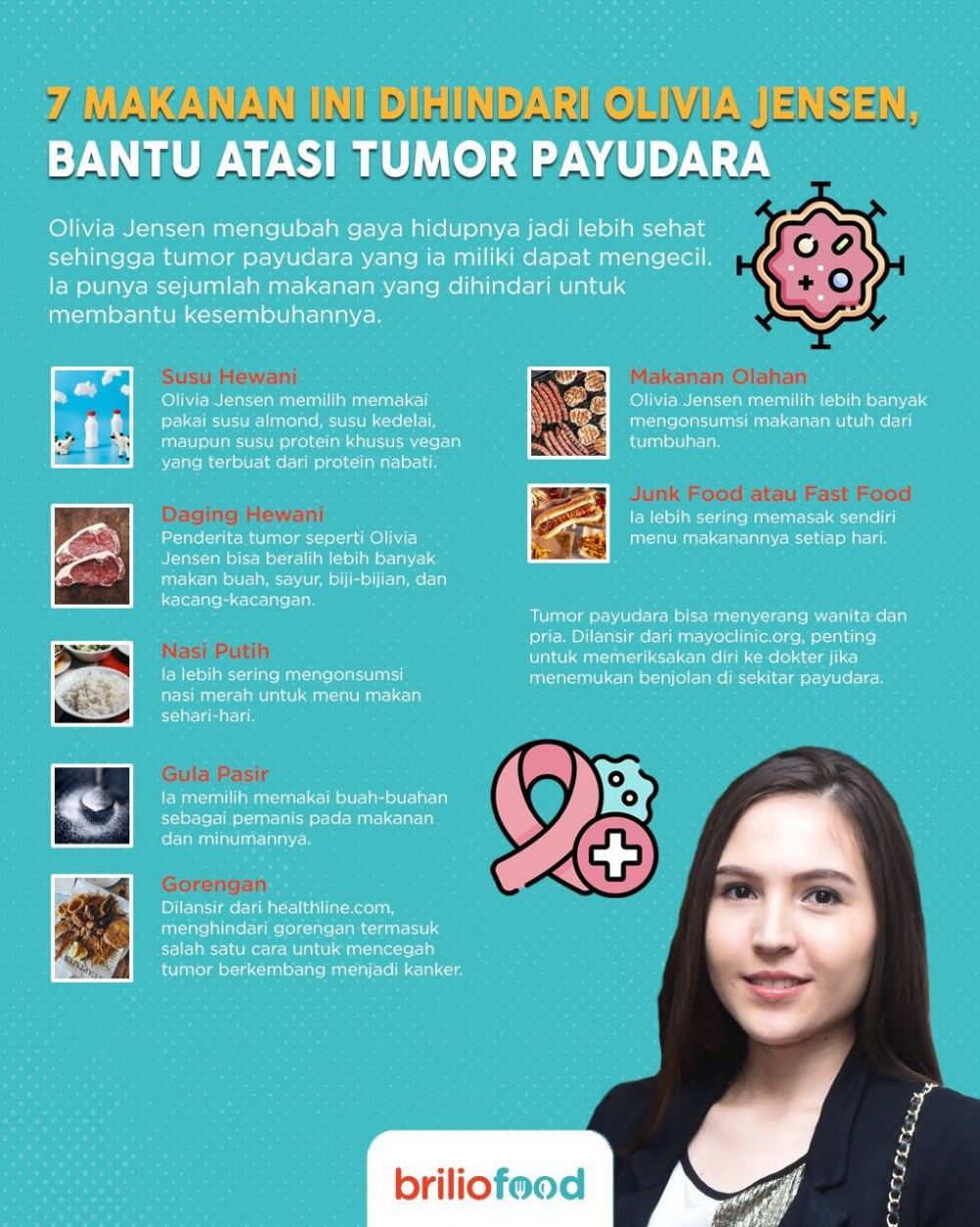 7 Makanan ini dihindari Olivia Jensen, bantu atasi tumor payudara