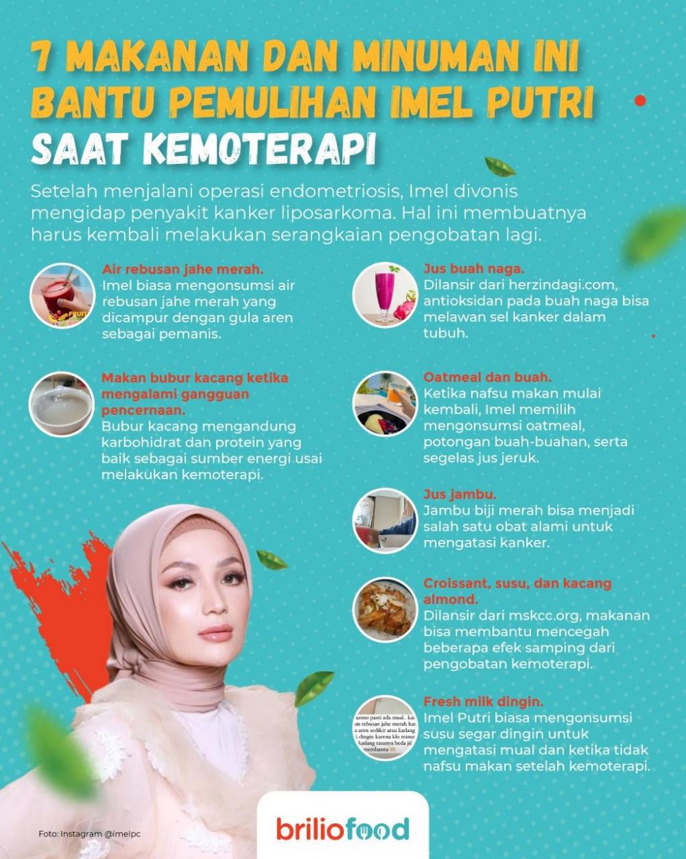 7 Makanan dan minuman Imel Putri saat kemoterapi ini bantu pemulihan