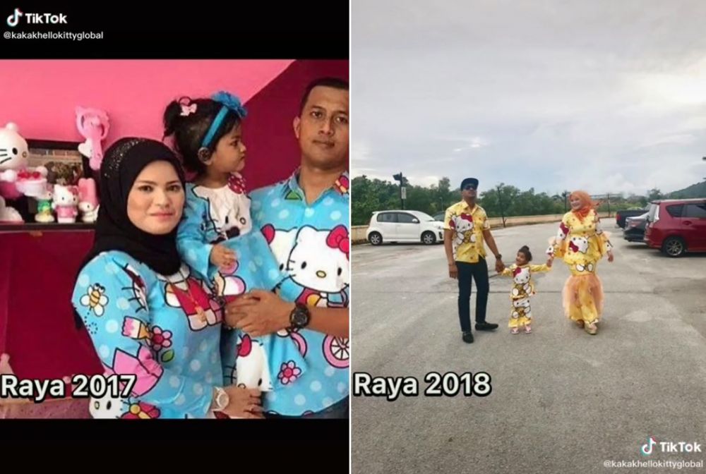 Viral satu keluarga pakai baju Hello Kitty tiap Lebaran, unyu banget