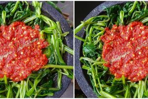 Resep plecing kangkung segar, enak, sederhana, dan pedas