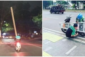 15 Aksi lucu nekat bawa barang besar pakai motor, bikin ngeri lihatnya