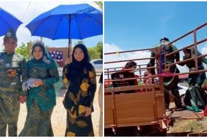 Momen unik pengantin diarak pakai truk bak terbuka, ikuti tradisi