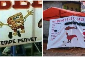 11 Potret kocak orang pakai spanduk pecel lele bikin ngakak