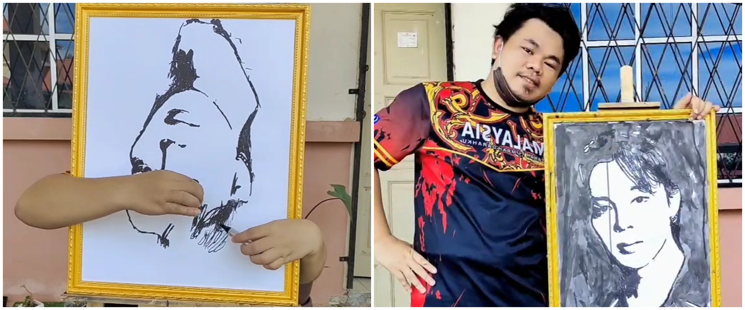 Pria lukis wajah Jimin BTS dari balik kanvas terbalik, hasilnya wow
