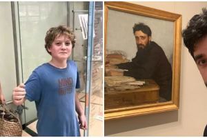 15 Momen tak terduga orang bertemu 'kembaran' di museum, mirip pol