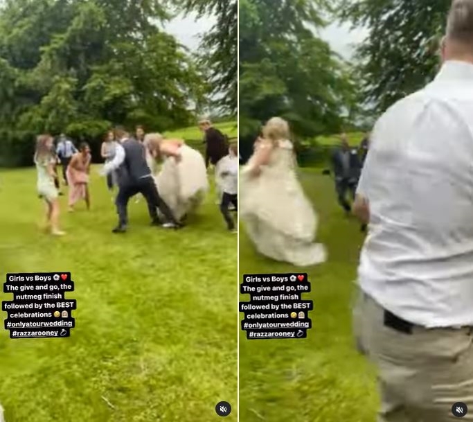 Pesta pernikahan unik, mempelai wanita main bola bareng tamu undangan