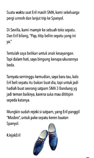 Pergi ke Spanyol, Eril minta belikan sepatu untuk satpam sekolahnya