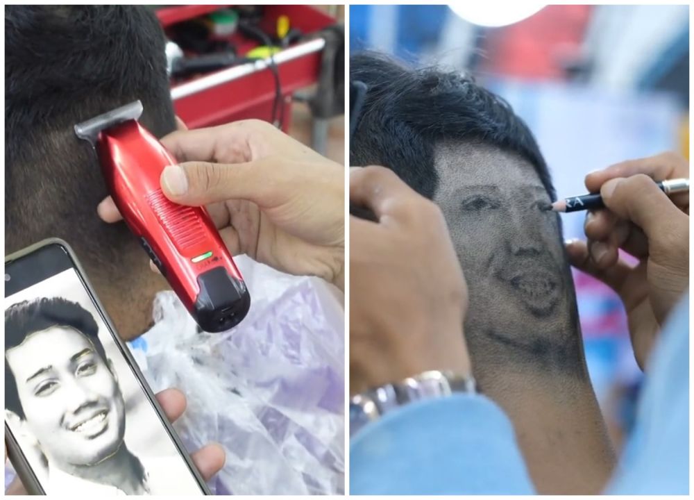 Aksi tukang cukur rambut gambar wajah Eril, hasilnya tuai pujian