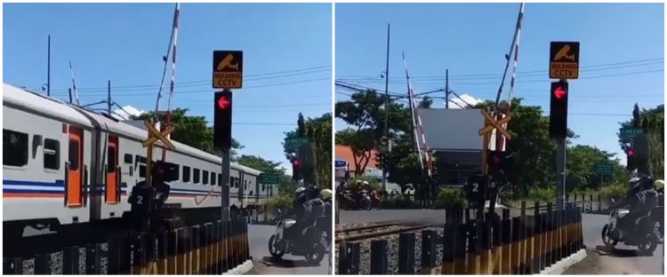 Kereta Api Lewat Tapi Palang Tidak Tertutup Pengendara Bak Kena Prank